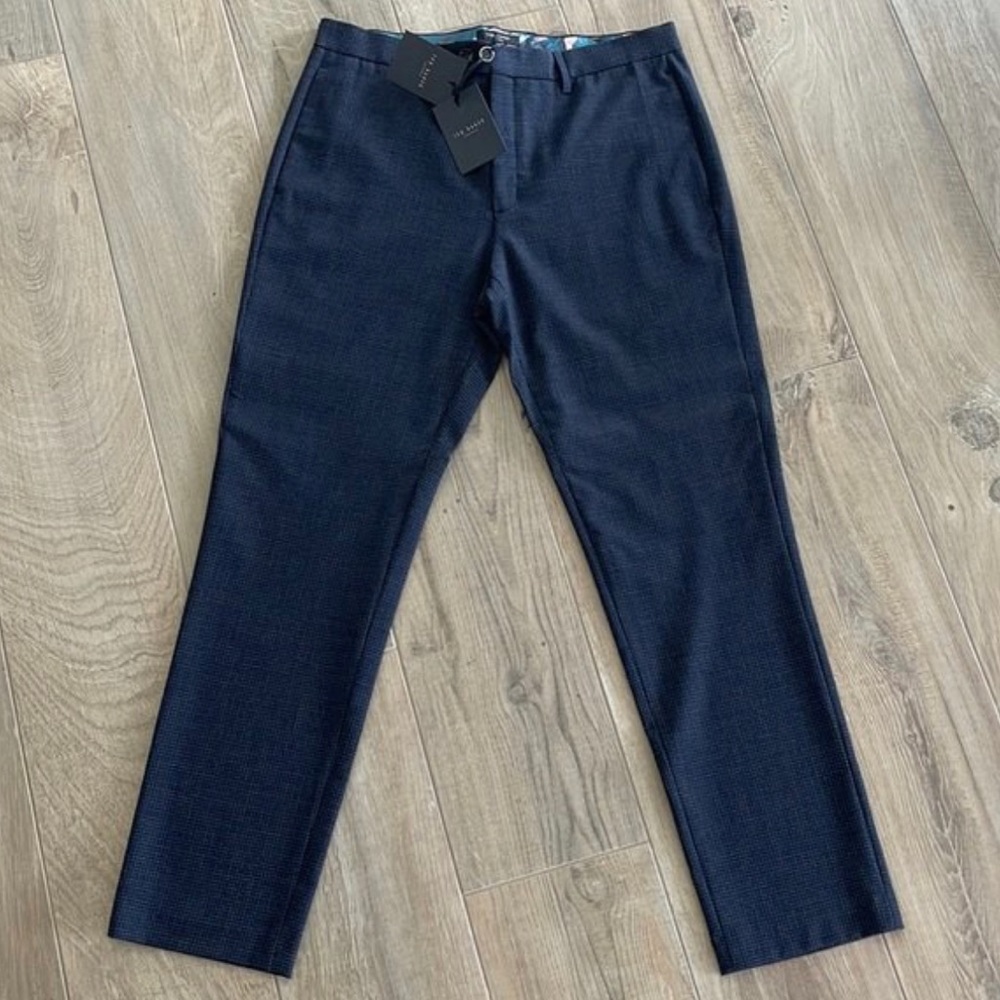 Ted Baker Dress Trousers Navy Mini Check 32R - Brand New w/ Tags